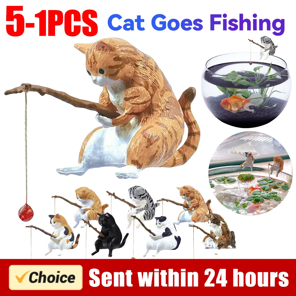 Aquarium Planting Ideas - 1-5PCS Fishing Cat Aquariums Decorations Fishtanks